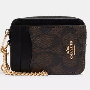 Coach Zip Card Case In Signature Canvas NWT